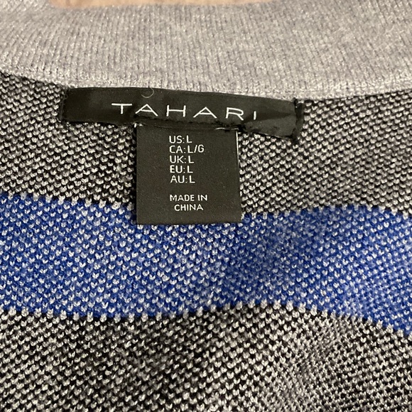 Tahari Gray and Blue Checkered Long Cardigan - Picture 6 of 7